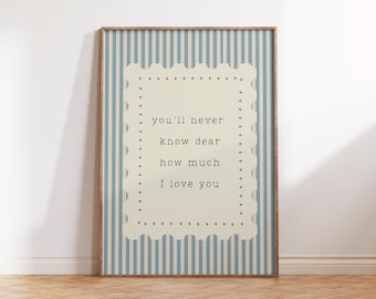 Nunca lo sabrás, querida / Impresión digital - Letra "Eres mi sol", Arte de pared para habitación de bebé, Habitación de bebé niño, Habitación vintage, Americana