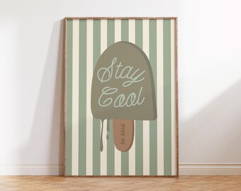 Helado "Mantente fresco y amable" / Impresión digital - Póster imprimible divertido, decoración de habitación infantil, decoración de sala de juegos infantil, habitación infantil colorida, decoración de guardería