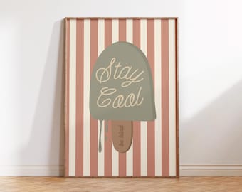 Helado "Mantente fresco y amable" / Impresión digital - Póster imprimible divertido, decoración de habitación infantil, decoración de sala de juegos infantil, habitación infantil colorida, decoración de guardería