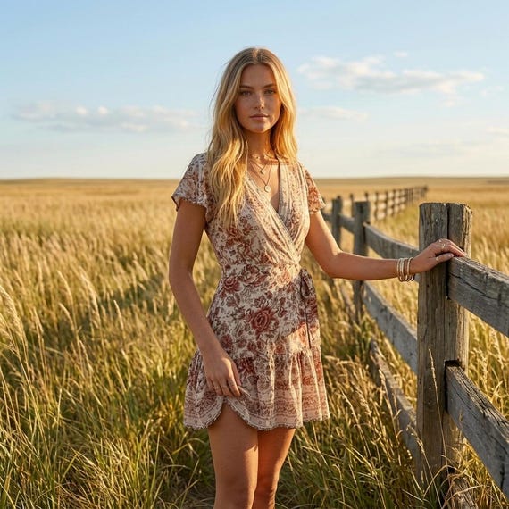 Women's Floral Mini Dress, V Neck Boho Dress, Casual Vacation Dress, Resort Wear for Women