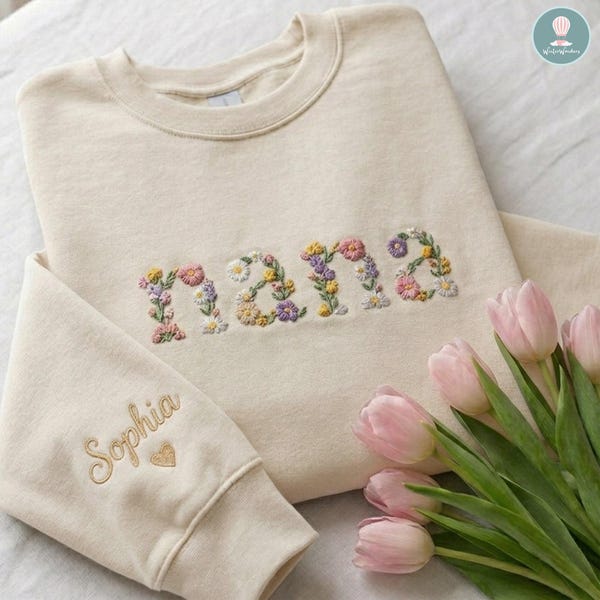 Embroidered Floral Nana T-Shirt, Grandma Birthday Sweatshirt, Cute Crewneck For Grandma Nana Gigi, Mother's Day Gift, Nana To Be Shirt