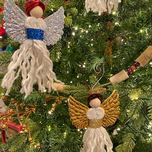 Yarn Angel Ornament with Gold or Silver Wings