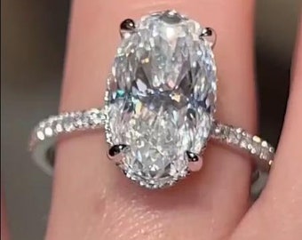 7 Carat Oval Moissanite Engagement Ring Hidden Halo 14K Solid Gold Wedding Ring Celebrity Style Ring Huge Diamond Ring Big Oval Cut Ring.