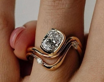 Solitaire Solid Elongated Cushion Cut Moissanite Engagement Ring Women Wedding Anniversary Ring,Best Handmade Gift Ring For Women,Gift women