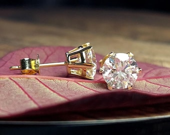 Solid Gold Moissanite Stud Earrings, Daily Wear Gold Earrings Screw Back Brilliant Round Cut Brides mate earrings , Birthday Gifts for Her