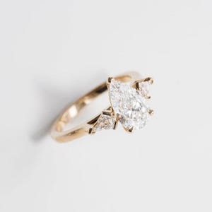 Three Stone 3 CT Pear Cut Moissanite Engagement Ring, Pear Cut Engagement Ring, Three Stone Ring, Three Stone Ring For Her