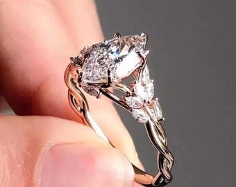 Floraler Marquise Moissanit Verlobungsring: Vintage 14K Gold Ehering