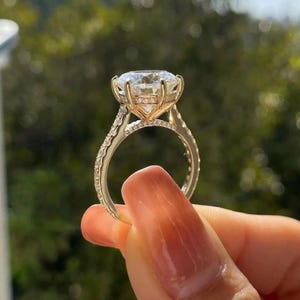 3CT Round Moissanite Wedding Ring Engagement Ring 10k Solid Gold Ring Hidden Halo Ring , Spaced Diamond Set Ring,Gift For Women,gift for her