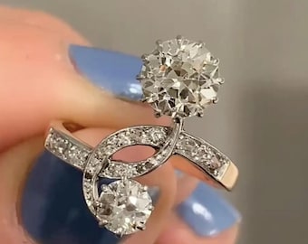 3CT Toi Et Moi Ring, Round Cut Moissanite Diamond Ring, 14K Solid Gold Ring, Two Stone Ring, Promise Ring, Anniversary Gift, You And Me Ring