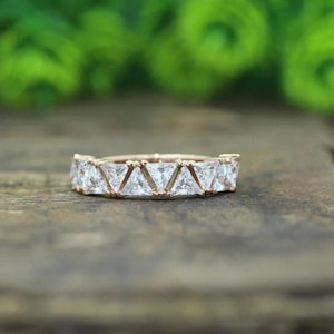 Trillion Moissanite Eternity Band: 18k Yellow Gold Wedding Ring