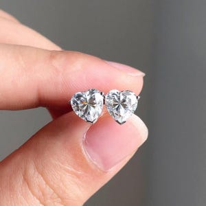 Diamond studs Heart Cut Moissanite Earrings / 14k Gold Studs Wedding Earrings for women/ Solitaire Earrings/Anniversary Gift for her.
