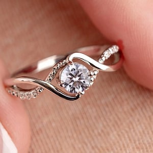 Moissanite vintage engagement ring, unique bridal promise ring, anniversary ring her, Handmade moissanite ring, wedding ring gift for her