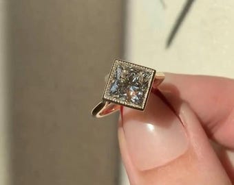 2.30CT Colorless Moissanite Proposal Ring, One Moissanite Daily Wear Ring, Plain Band Wedding Ring, Promise Ring For Women, HandMade Jewelry