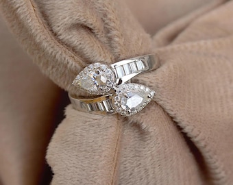 Pear Cut Moissanite Engagement Ring for Bride, 925 Sterling Silver Wedding Ring, Classic Anniversary Ring, Vintage Style Silver Ring .