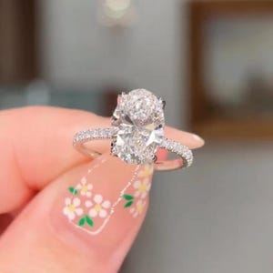 3.0CT Classic Vintage Style Oval Moissanite Ring, Oval Cut Solitaire Diamond Ring, Gorgeous Hidden Halo Anniversary Ring, White Gold Ring