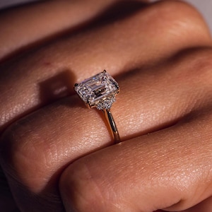 Emerald Cut Moissanite Engagement Ring: 3 CT Anniversary Ring