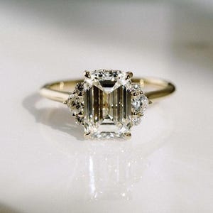 2.81 Ct Emerald Cut Moissanite Engagement Ring, Emerald Cut Ring, Moissanite Engagement Ring, Hidden Halo Emerald Cut Ring