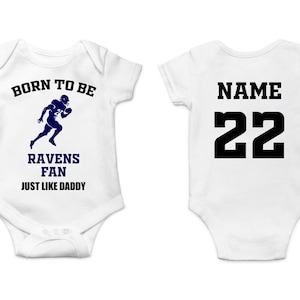 Ravens Baby Bodysuit, Customized Baby Jersey, Football Fan Gift, Father&#39;s day present, Ravens Baby Clothes, Ravens Gift Baby, Football Baby
