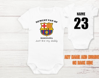 Personalized Barcelona Baby Bodysuit, Custom Name and Number Barca Fan, Barcelona Baby Jersey, Fathers Day Gift, Baby Shower Gift