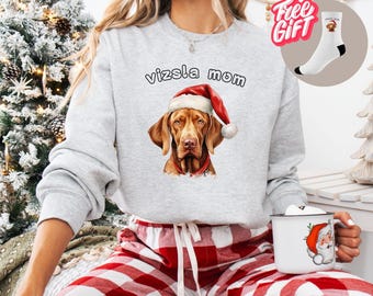 Vizsla Mom Christmas Sweatshirt | Dog Lover Gift For Her | Vizsla Lover Apparel | Cozy Vizsla Mama Gift + Gift Socks On Each Order