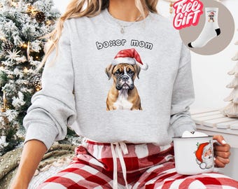 Boxer Mom Christmas Sweatshirt | Dog Lover Gift For Her | Boxer Lover Apparel | Cozy Boxer Mama Gift + Gift Socks On Each Order