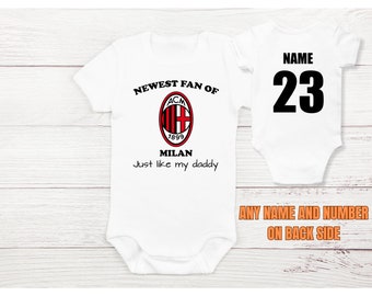 Personalized Milan Baby Bodysuit, Custom Name and Number Milanista Fan, Milan Baby Jersey, Fathers Day Gift, Baby Shower Gift