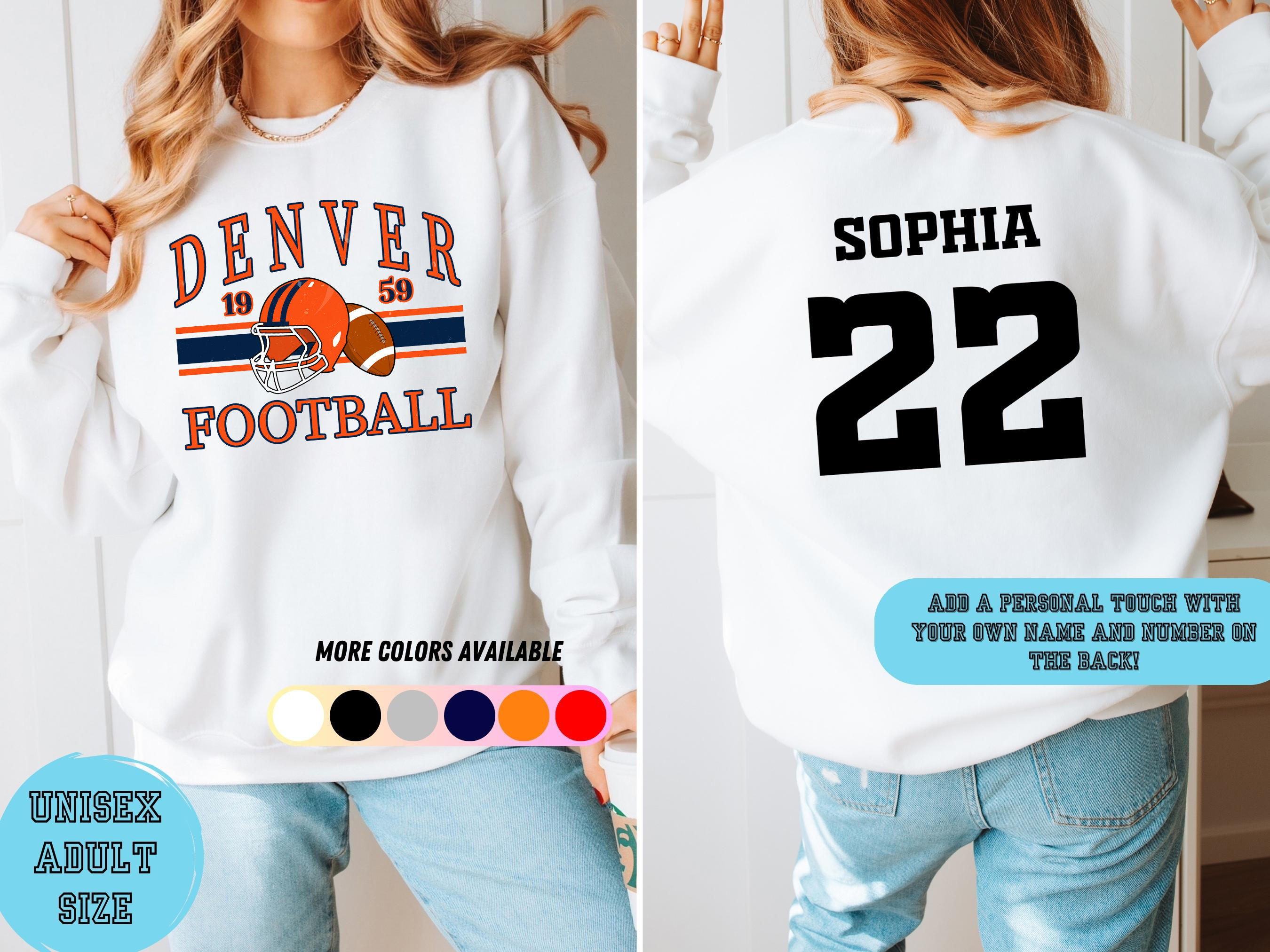 Denver Broncos Football Sweatshirt, Crewneck Vintage Football