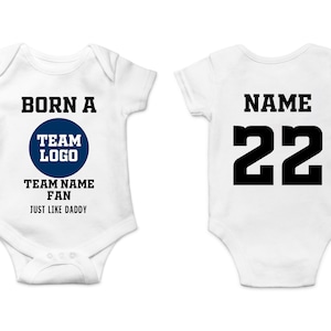 Personalized Baby Bodysuit, Custom Name and Number Football 2 Fan One Piece, Football Baby Jersey, Fathers Day Gift, Baby Shower Gift