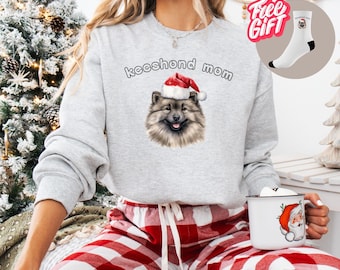 Keeshond Mom Christmas Sweatshirt | Dog Lover Gift For Her | Keeshond Lover Apparel | Cozy Keeshond Mama Gift + Gift Socks On Each Order