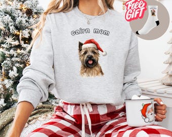 Cairn Mom Christmas Sweatshirt | Dog Lover Gift For Her | Cairn Lover Apparel | Cozy Cairn Mama Gift + Gift Socks On Each Order