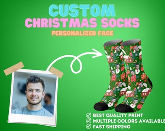 Calzini natalizi personalizzati, calzini personalizzati per il viso, calzini personalizzati, calzini regalo personalizzati, regalo di Natale, calzini divertenti