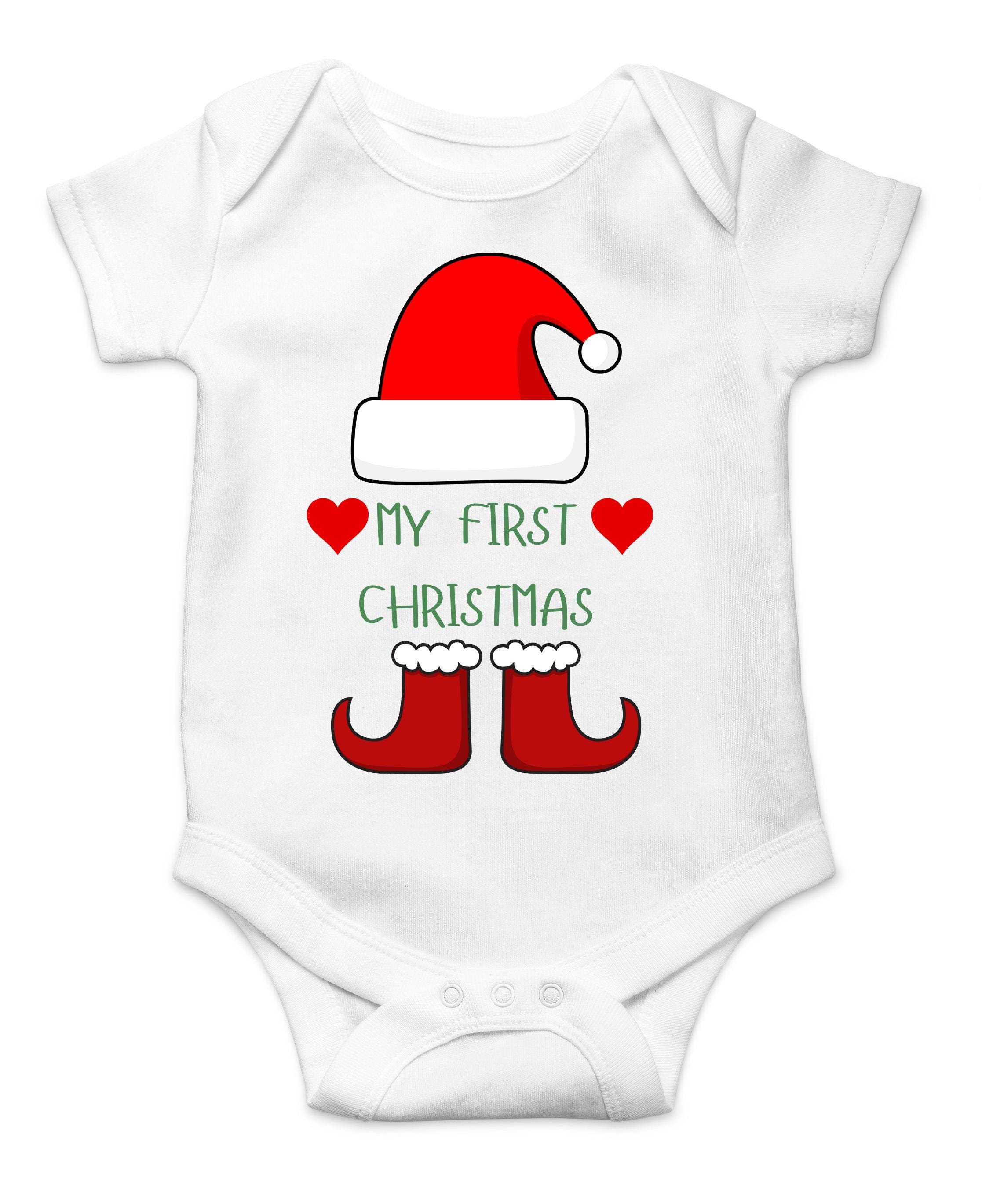 My First Christmas Hat and Boots Baby Bodysuit - 100% Cotton Soft Baby Bodysuit - Long/Short Sleeve