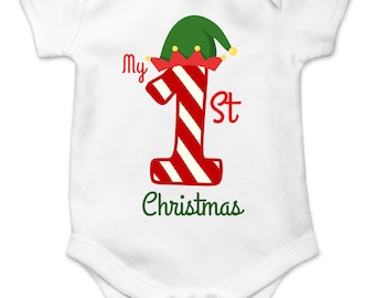 My First Christmas Elf Baby Bodysuit - 100% Cotton Baby Outfit - Long/Short Sleeve
