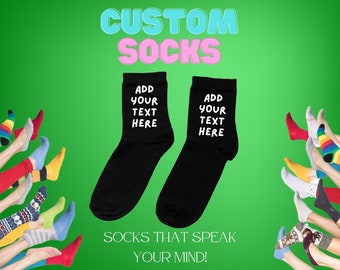 Chaussettes personnalisées personnalisées - Ajoutez votre touche unique ! Chaussettes à texte personnalisées, cadeau fête des mères, cadeau fête des pères