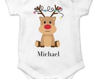 Personalized Christmas Baby Bodysuit - Custom Name 100% Cotton tee - Long/Short Sleeve Holiday Outfit