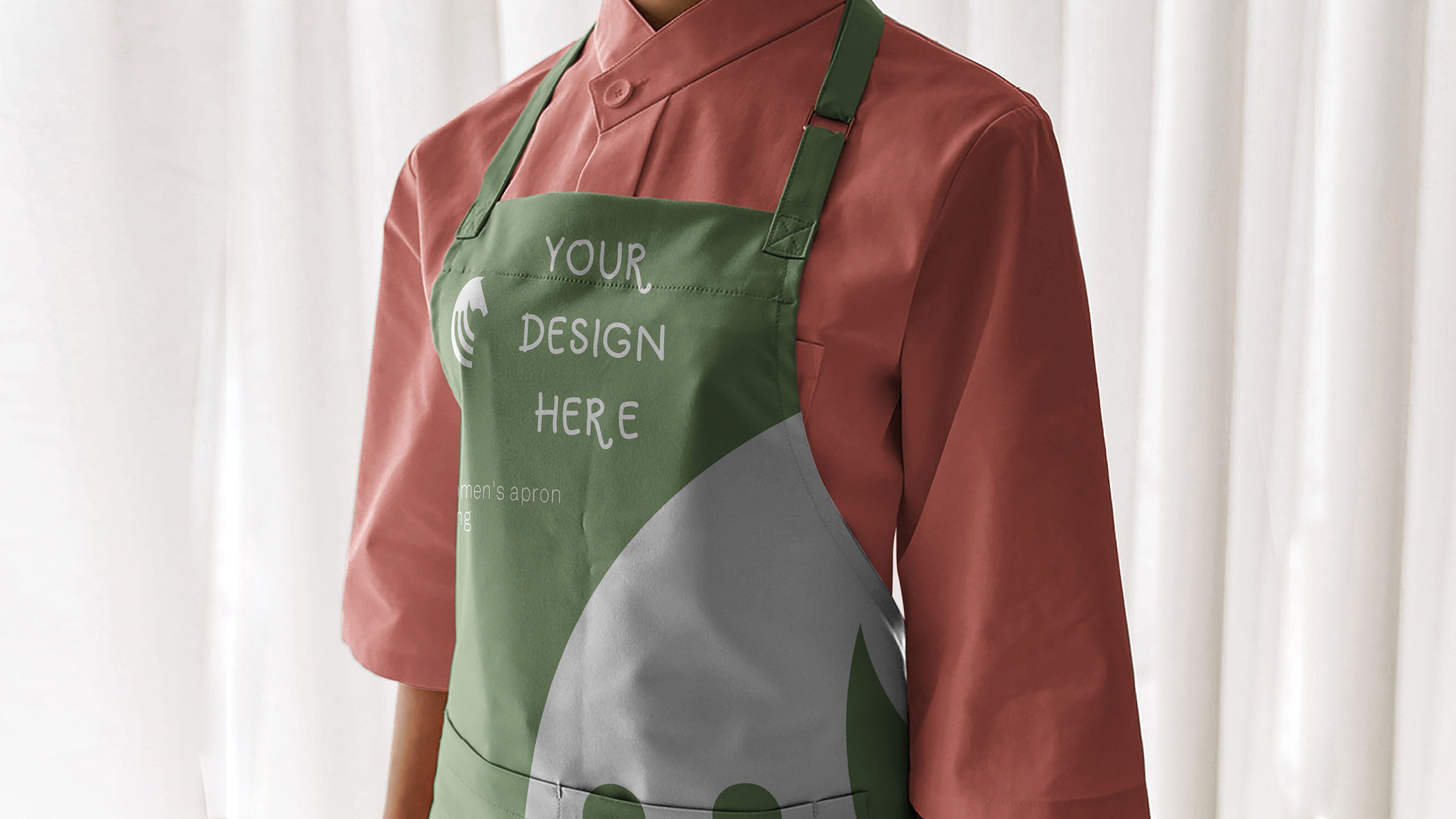 Woman Apron Mockup, Blank Woman Apron Template, Green Apron Mock Up