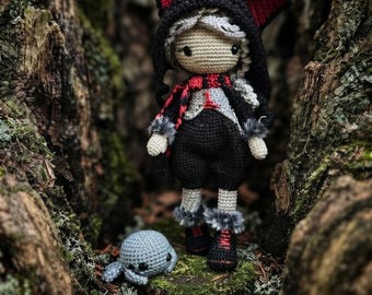Patrón de ganchillo de muñeca bruja y su araña, decoración divertida y adorable para Halloween, peluche amigurumi de otoño, decoración de Halloween