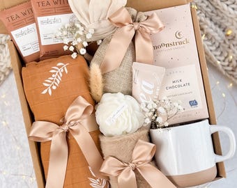New Mom Gift Box | Postpartum Self-Care Package with Swaddle & Rattle