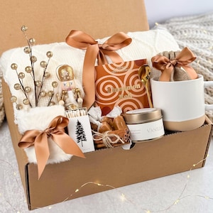Cozy Christmas Gift Box: Holiday Hygge Basket, Sympathy gift, Gifts for grandma, Tea package