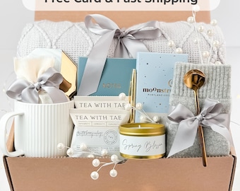 Self Care Gift Box: Relaxation Spa Set with Blanket, Tea & Candle