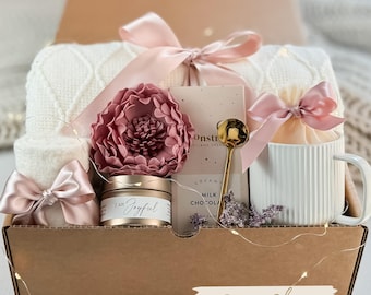 Self Care Gift Box: Cozy Blanket, Candle & Mug - Personalized Option