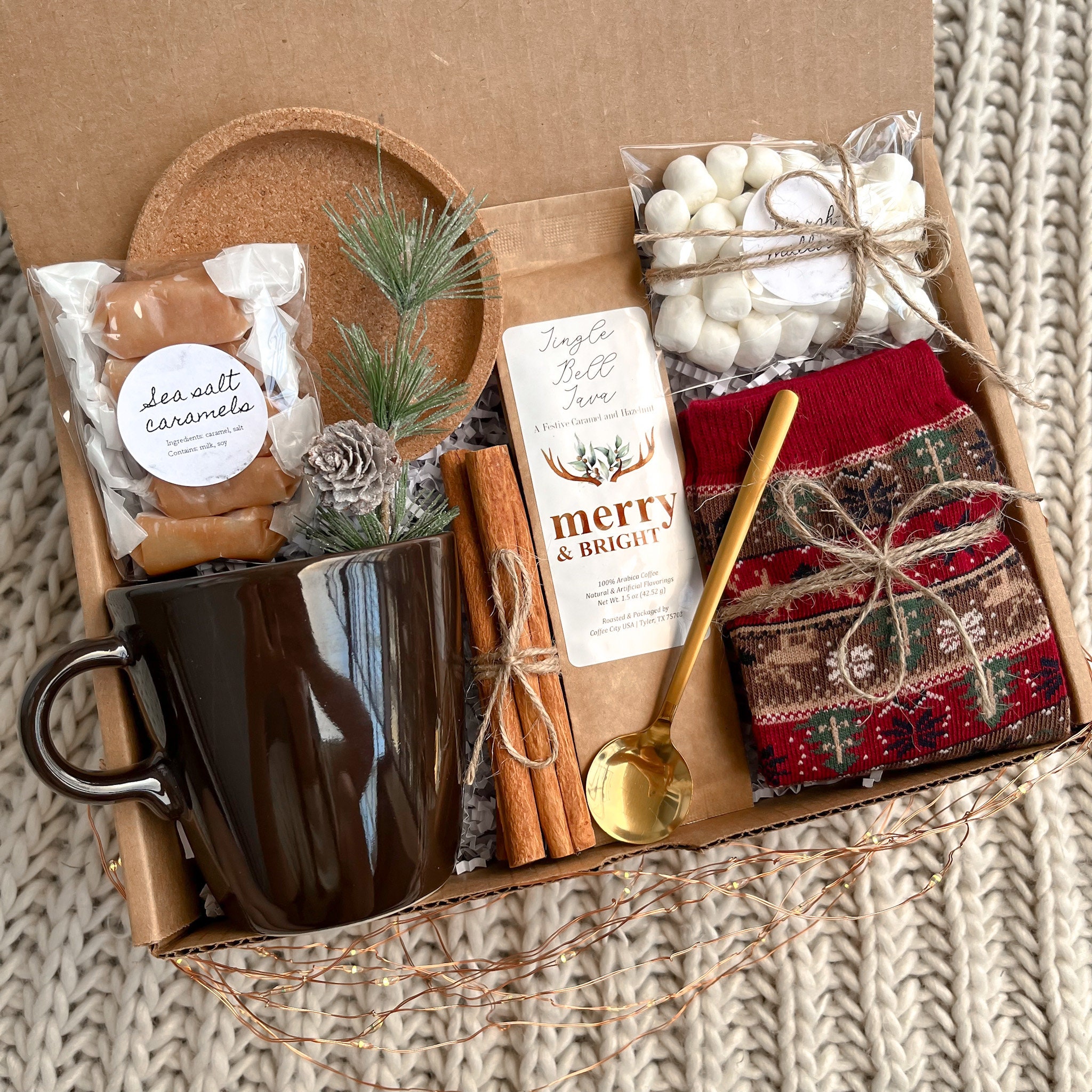 Fuzzy Christmas Socks & Christmas Mug Gift | Spa Gift Basket with Christmas Candle | Hickory Farms