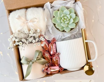 Succulent Gift Box: Self-Care Package with Candle & Treats