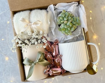 Succulent Gift Box: Jasmine Candle, Truffles & Cozy Socks
