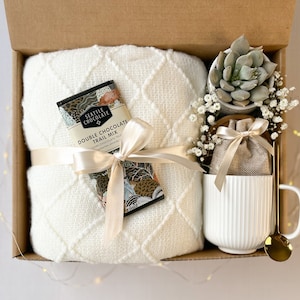 Self Care Gift Box, Sending hugs gift, Gift with blanket, Succulent, Care Package, Fall Gift Box, Cheer Up Gift Box, Thinking Of You, BLK