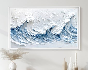Samsung Frame TV Art Summer | Frame TV Art Modern Geometric Abstract Art, Waves, Coastal Boho |Textured Art | Instant Digital Download |16:9