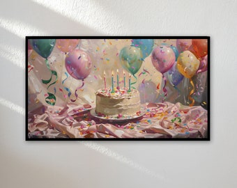 Samsung Frame TV Art | Vintage Birthday Frame TV Art 4K | Happy Birthday Wallpaper TV Art | Retro Birthday Wall Art |Digital Download | 16:9