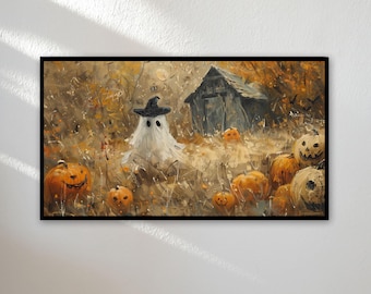 Samsung Frame TV Art Halloween | Ghost Halloween Art | Frame TV Art Pumpkin 4K | Halloween Frame | TV Wallpaper | Digital Download | 16:9