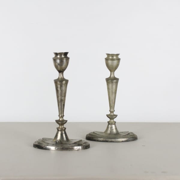 Antique Silver Plate Taper Candle Sticks Set of 2 Unpolished