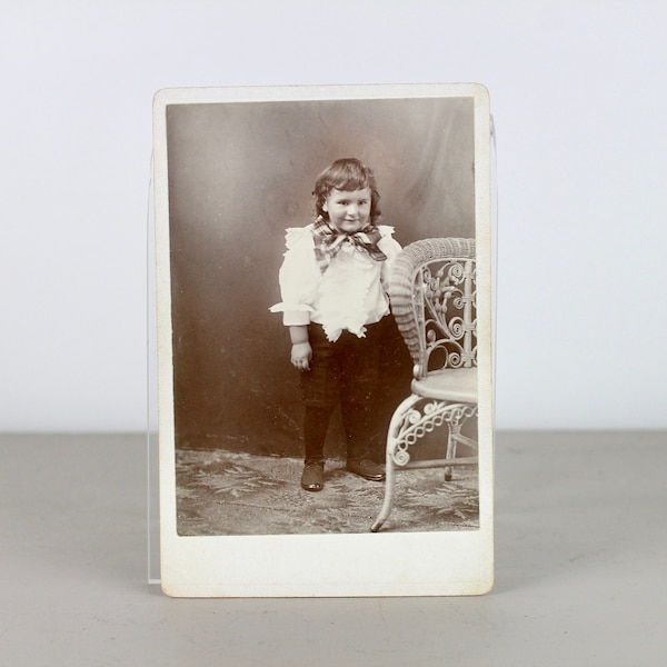 Antique Cabinet Card "Oren" 1910 Portrait Photo Of A Child C.L.Hunt Sepia Old Photograph